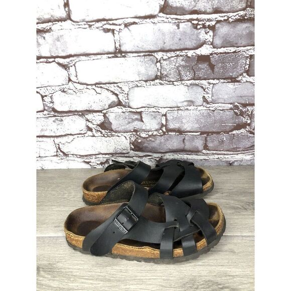 Birkenstock Pisa Black Leather Strappy Slides Cork Sandals Women’s Sz 36EU/5M US - Picture 2 of 16